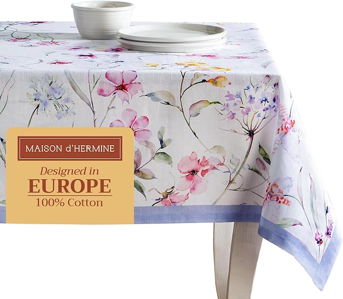 Maison d' Hermine Table Cloth Square Table 100% Cotton 54 x 54 Inches Tablecloth Reusable Decorative for Dining Room, Farmhouse, Home, Party, Festive & Wedding Spring Summer - Summer Floral