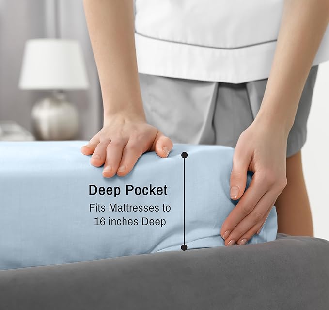 RUVANTI 100% Cotton Twin XL Sheet Sets, 3 Pieces, Soft & Breathable Percale Weave Bedding, Deep Pocket 16", Hotel Standard, Crisp Cool Feel, Durable, Perfect Size Dyed Sheets, Baby Blue