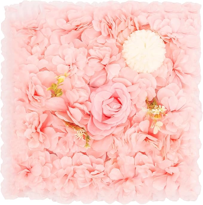 12 Pcs White Flower Wall Flowers Backdrop Artificial Flower for Backdrop Flowers Decoration 3D Floral Panels for Wall Decor Home Party Wedding Room Decoration (38x38cm/Pink+ Champagne)
