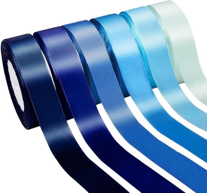 150 Yards Blue Satin Ribbon 1 Inch 6 Rolls Assortment Ribbons for Crafts Gift Wrapping Flower Bouquet Wedding Invitations Birthday Party Festival Decoration Hair Bows