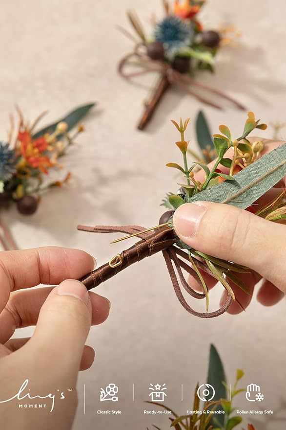Ling's Moment Boutonniere for Men, 10pcs Groomsmen Guest Boutonniere, Artificial Flowers for Wedding Décor/Prom/Homecoming,etc.Dark Teal Orange