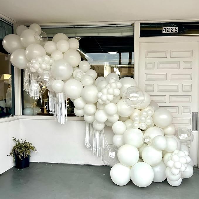 Togvu White Balloons Different Sizes, 123 Packs Matte White Balloons, Pack of 18 12 10 5 Inch White Balloons Garland Arch Kit for Birthday Wedding Baby Shower Party Decorations