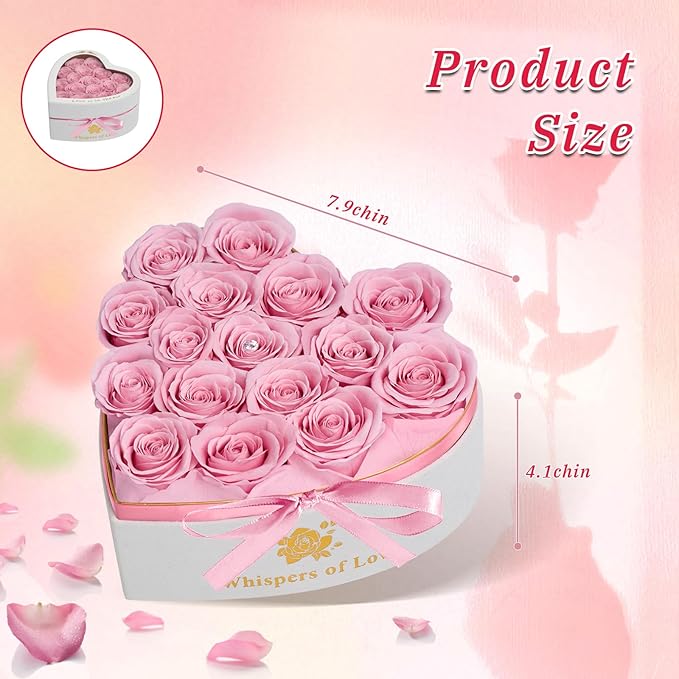 Luxury Preserved Roses – Forever Real Roses Flowers for Delivery in a White Box, Preserved Flowers Birthday Gifts for Women Mom Wife, Ideal for Anniversary (Pink 16 Roses, 16 Roses)