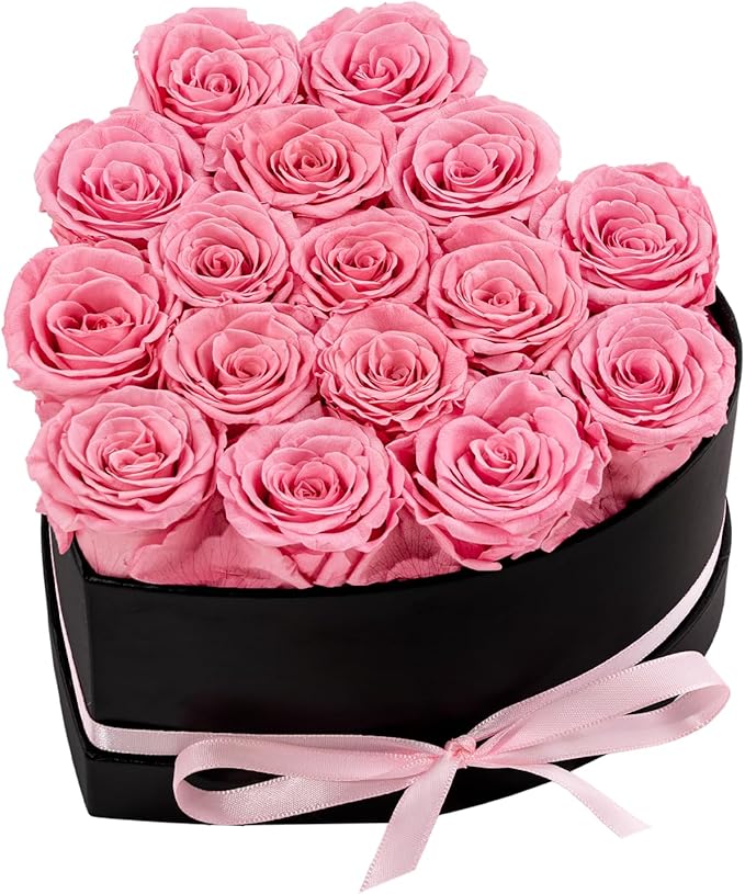 16 Forver Preserved Flowers in a Heart Box, Flowers for Her,Eternal Roses Flowers for Delivery Prime, Flowers Birthday Gifts for Women Mom Grandma Wife - Pink