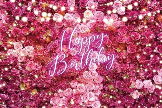 Rose Flower Happy Birthday Backdrop 10x8ft Shining Glitter Romantic Floral Women Girls Birthday Photography Background Baby Shower Party Decorations