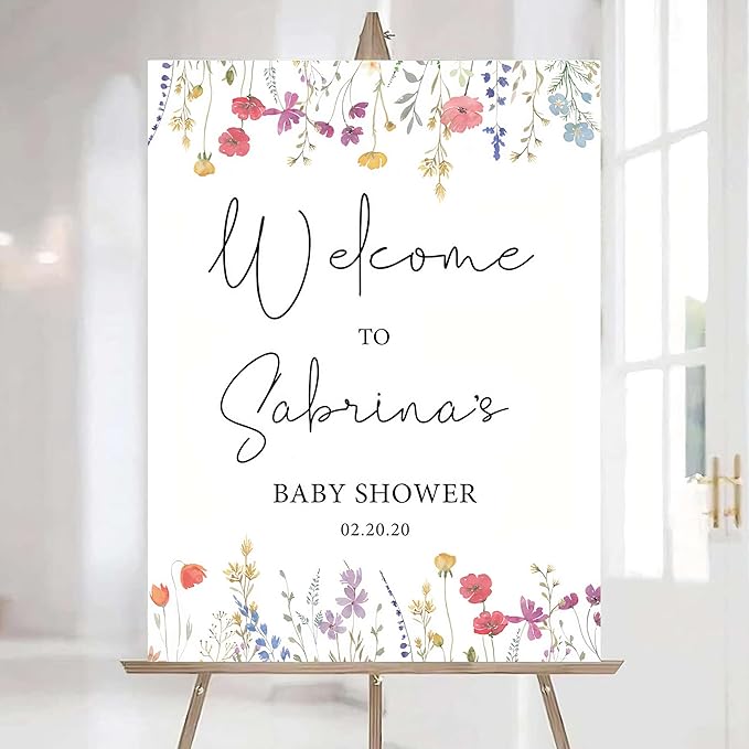 Editable Wildflower Baby Shower Welcome Sign, Personalized Boho Floral Baby Shower Sign, Spring Flowers Theme, Elegant Flower Decorations, Custom Name Signage for Boy or Girl #18