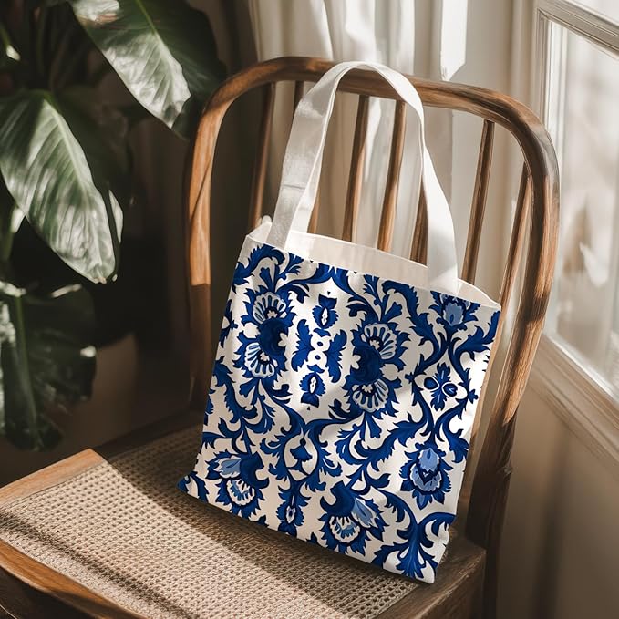 Flowers Tote Bag Gifts for Women, Canvas Aesthetic Reusable Grocery Bags Shopping Bags