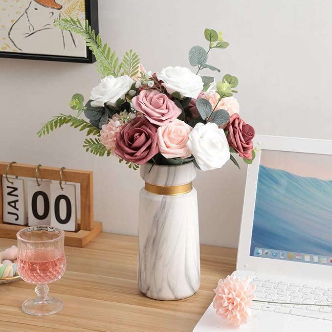 DerBlue 60pcs Artificial Roses Flowers Real Looking Fake Roses Artificial Foam Roses Decoration DIY for Wedding,Arrangements Party Home Decorations