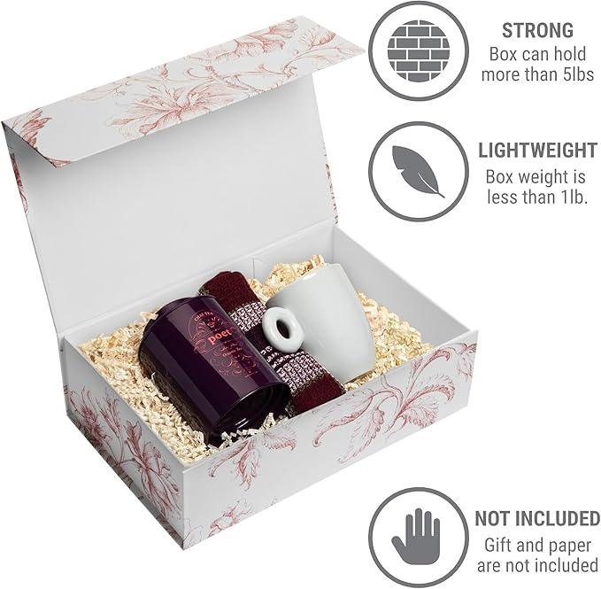 Luxury Keepsake Gift Box | Pink Floral Decorative Boxes with Magnetic Lids for Presents, Wedding Memory Box, and Bridal Gifts. 11.5" x 7.5" x 3.5"