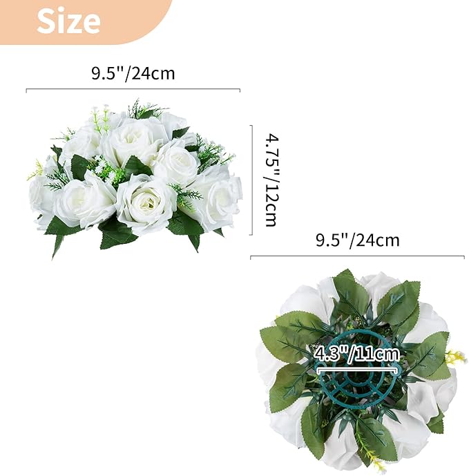 NUPTIO White Flower Centerpieces for Tables: 6 Pcs Artificial Flower Ball Arrangement for Wedding Party - 9.5 Inch Diameter Fake Floral Rose for Bridal Shower Decorations