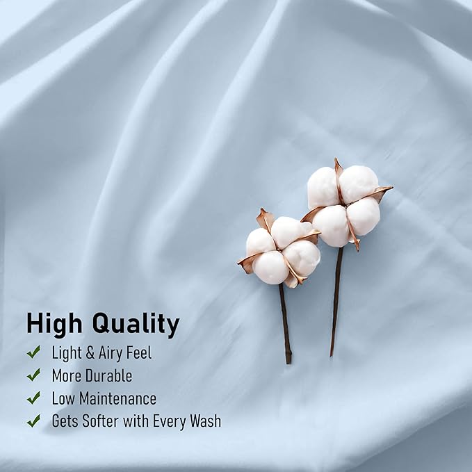 RUVANTI 100% Cotton Twin XL Sheet Sets, 3 Pieces, Soft & Breathable Percale Weave Bedding, Deep Pocket 16", Hotel Standard, Crisp Cool Feel, Durable, Perfect Size Dyed Sheets, Baby Blue