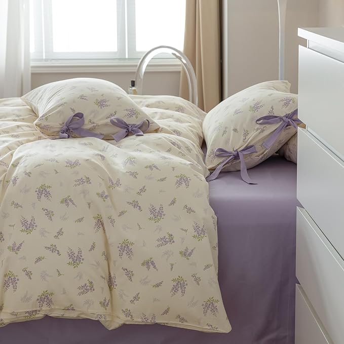 VM VOUGEMARKET Twin XL Comforter Set,Purple Flower Bedding Comforter Set Nature Shabby Botanical Style,1 Soft Comforter and 2 Pillow Shams for Girls (3pcs,Twin XL)