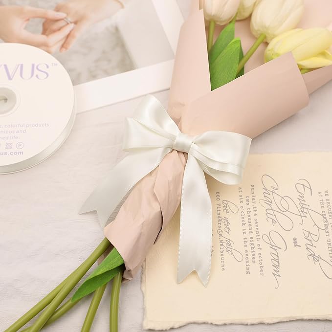 Antique White Satin Ribbon, Double Faced 1 Inch X 25 Yards Antique White Ribbon, Premium Satin Ribbon for Gift Wrapping, Crafts, Hair Bow Making, Sewing, Flower Bouquet, Wedding Party Decor