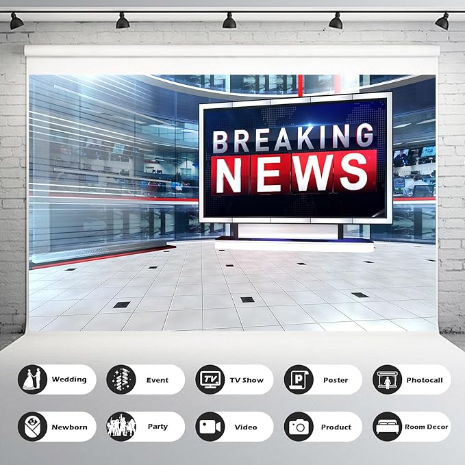 Breaking News Backdrop TV News Broadcast Hall Studio Background News Room Broadcasting Photography Background Program Record News Report Business Newsman Backdrop Kids Portrait Photo Props 12x8ft