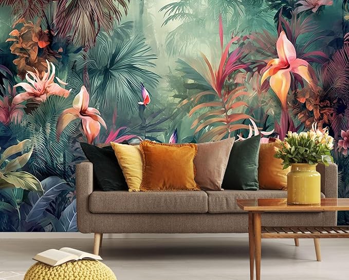 Hand-Painted Abstract Floral Wallpaper, Ink Botanical murals, Backdrop Decorative Wall murals（Non-self-Adhesive）