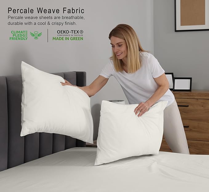 RUVANTI 100% Cotton Full Size Bed Sheets, 4 Pieces, Soft & Breathable Percale Weave Bedding, Deep Pocket 16", Hotel Standard, Crisp Cool Feel, Durable, Perfect Sheet Set Dyed, Ivory