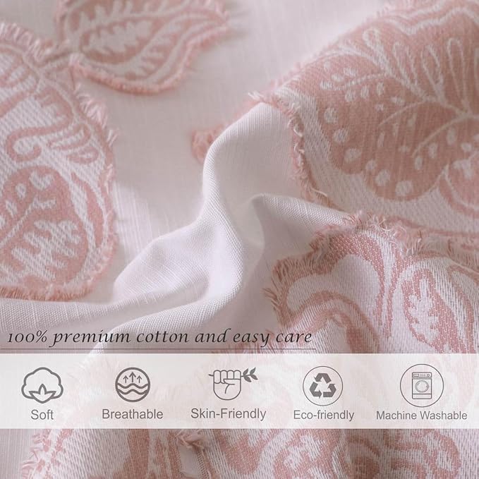 meadow park Cotton Clipped Jacquard Duvet Cover Set Queen, 3 Pieces Jacobean Floral Bedding Set (Pink, Queen)