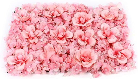 Gdrasuya10 12 Pcs Artificial Flower Wall Panels 3D Flower Background Panel for Wall, 40x60cm Wedding Flower Decorations Wall Silk Rose Panels for Party, Nail, Photo Areas, Stage Background (Pink)