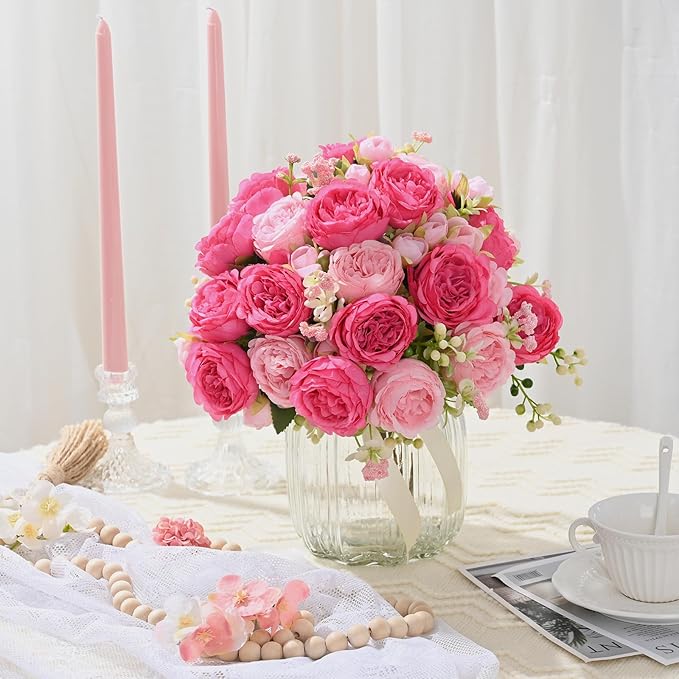 MARTINE MALL 8 Packs Peonies Artificial Flowers, Mixed Pink Artificial Peonies, Silk Peonies Flowers Fake Peonies Artificial Flowers Peonies Bouquet for Centerpiece Table Wedding Party Home Decor