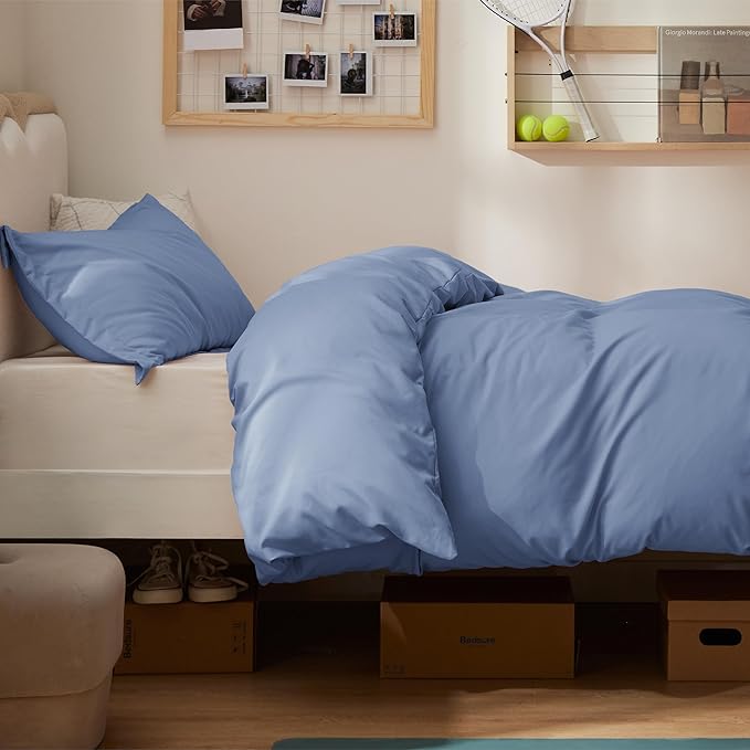 Bedsure Duvet Cover Twin/Twin XL Size - Soft Double Brushed Bedding Set for Kids & Adults, Zipper Closure, 2 Pieces, Includes 1 Duvet Cover (68"x90") & 1 Pillow Sham, NO Comforter, Slate Blue