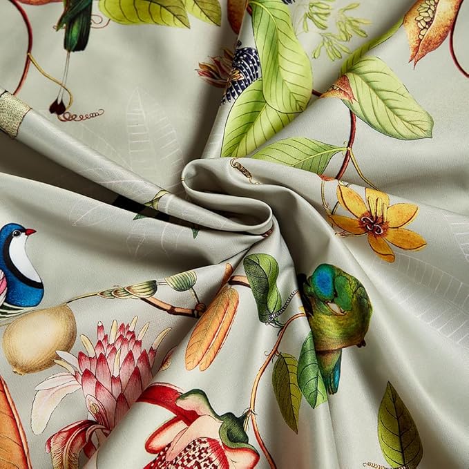 mixinni Duvet Cover Queen Size Set Floral Leaves Pattern Cotton Bird Printed Bedding Duvet Covet Set with Zipper Ties, Perfect for Him and Her, Easy Care, Soft and Breathable-(3pcs, Queen Size)