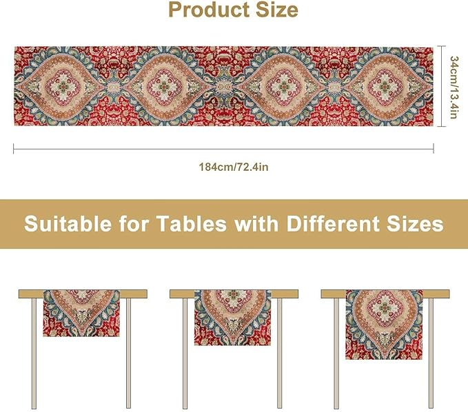 Vintage Persian Table Runner, Boho Traditional Red Ornate Floral Print Table Runner for Kitchen Dining Festive Holiday Party Decor, 13x108 Inch