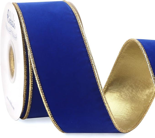 Ribbli Royal Blue Velvet Wired Ribbon 2.5 Inch Luxury Matte Velvet Christmas Ribbon for Gift Wrapping Christmas Tree Decoration Crafts Wreaths Supplies - 10 Yards