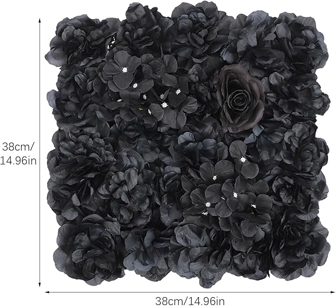 Flower Wall Panel Set,Black Artificial Wall Flower Backdrop,12 Pcs 14.96" X 14.96" 3D Silk Hydrangea Rose Floral Panel,Faux Roses Artificial Flower Backdrop for Wall Decor