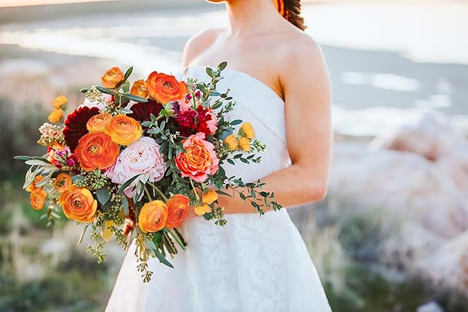 5PCS Ranunculus Artificial Flowers 60Heads Orange Faux Peonies with Stem Real Touch 21.65" Silk Ranunculus Fake Flowers for DIY Craft Wedding Floral Arrangements Home Table Decor(Orange)