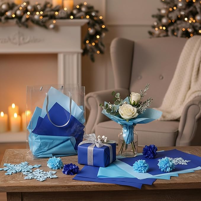 Qilery 500 Sheets Blue Tissue Paper Bulk for Gift Bags 20 x 30 Inch Acid Free Wrapping Paper Sheets for Winter Hanukkah Decoration DIY Crafts, Packing Supplies for Moving, Wedding Party, DIY Flowers