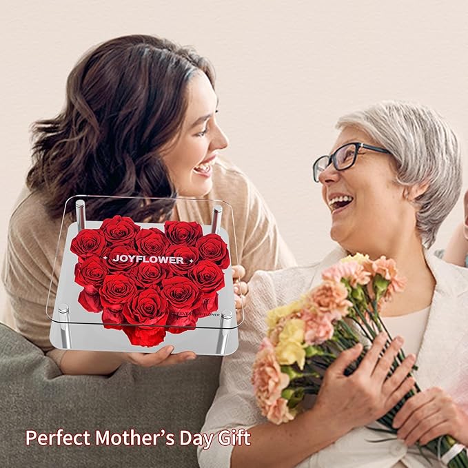 JoyFlower Preserved Flowers for Her, Real Red Eternal Roses Birthday Gift with Elegant Gift Box Forever Flower for Girlfriend Wife Mom Women in Valentine's Mother's Day Wedding Anniversary Christmas