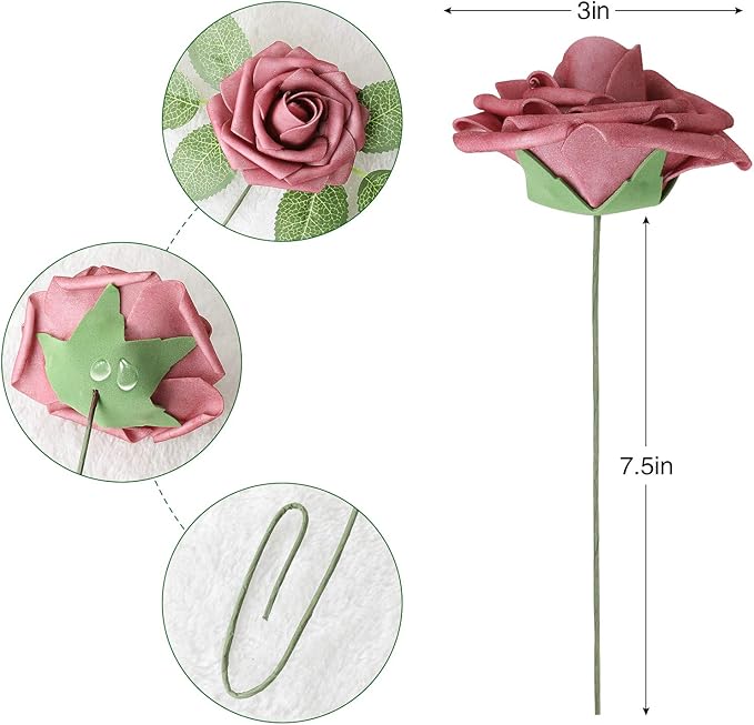 AmyHomie Artificial Flower Shades of Rose 25pcs Real Looking Fake Roses w/Stem for DIY Wedding Bouquets Centerpieces Arrangements Party Baby Shower Valentines Day Christmas Tree Decorations