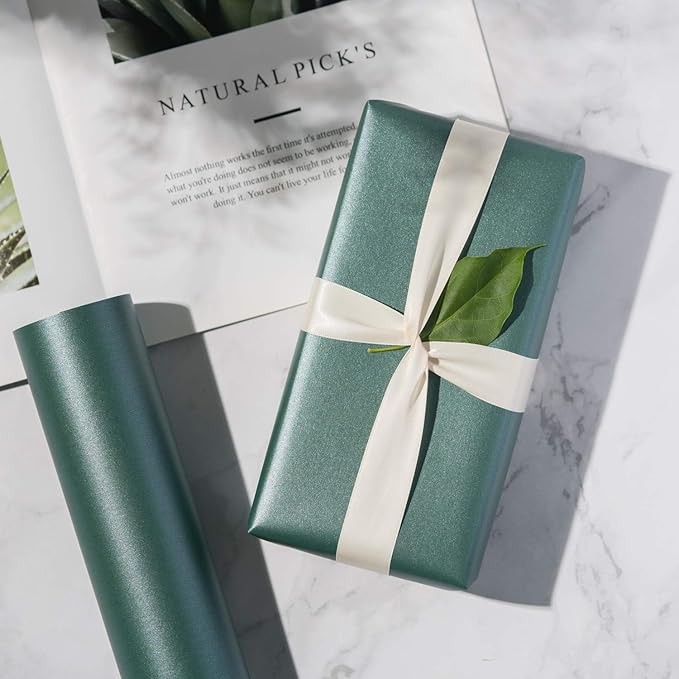 RUSPEPA Christmas Green Gift Wrapping Paper - Solid Color Pearly Shiny Paper Perfect for Wedding, Birthday, Christmas, Baby Shower, Easter, Lucky St Patrick - 17 Inches X 32.8 Feet