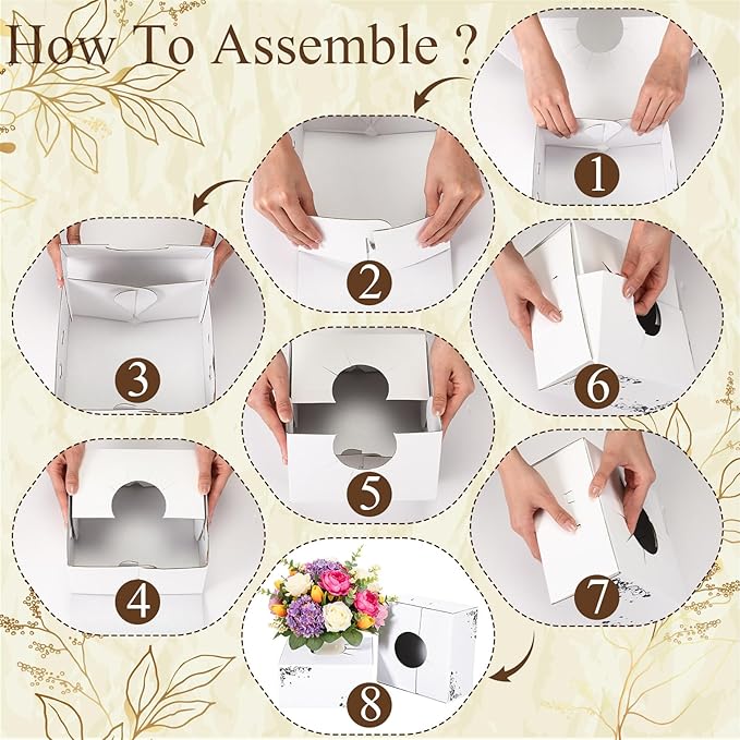10 Pcs Cardboard Delivery Boxes 8'' x 8'' x 4'' Flower Delivery Box Vase Cases Cardboard for Bouquet Arrangements Florist Package
