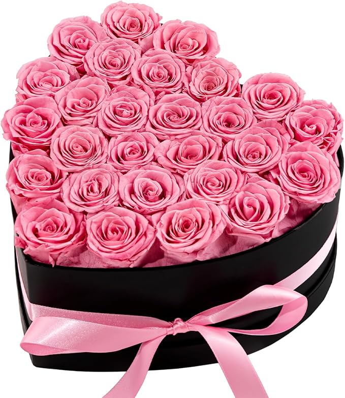 27 Forver Preserved Flowers in a Heart Box, Flowers for Her,Eternal Roses Flowers for Delivery Prime, Flowers Birthday Gifts for Women Mom Grandma Wife - Pink