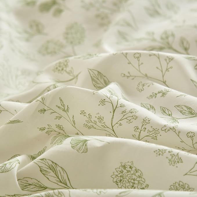 Garden Style Green Floral Comforter Set Queen White Soft Fluffy Microfiber Comforter Chic Floral Printed Bedding Set Vintage Flowers Leaves Botanical Comforter Set All Seasons Queen Comforter Set