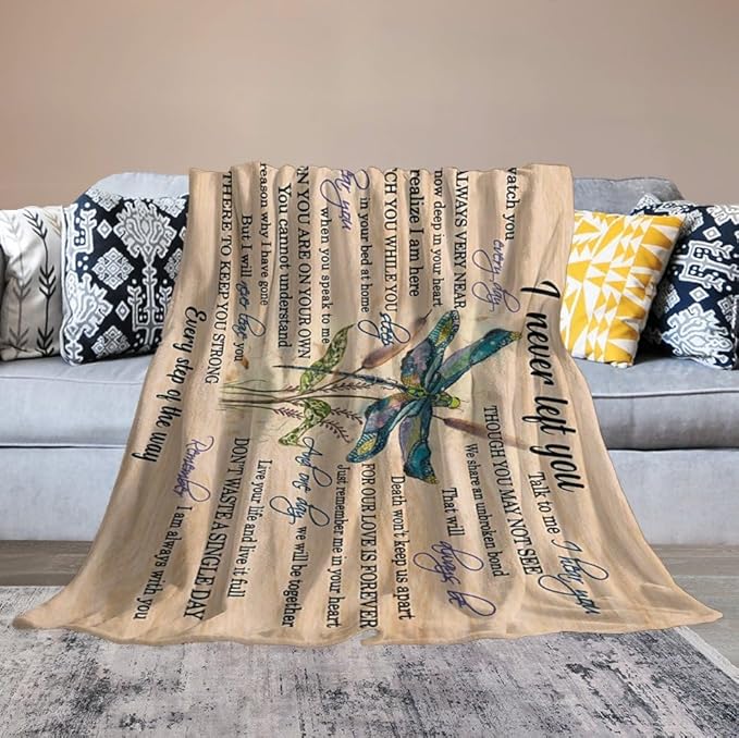 Dragonfly Blanket Memorial Sympathy Gifts for Girls Women Loved One I Never Left You Throw Blanket for Kids Adults Soft Warm Cozy Fleece Blanket for Couch Sofa Bed 60"x80"