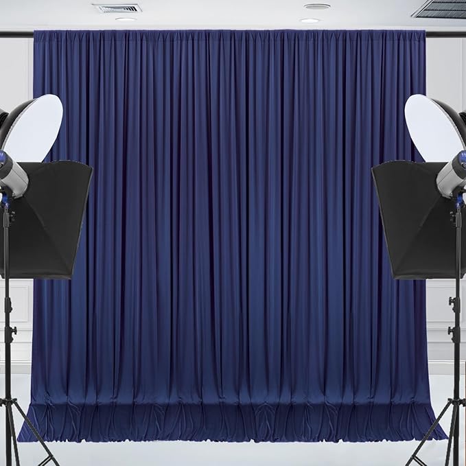 10x10ft Wrinkle Free Navy Blue Backdrop Curtain for Parties Soft Fabric Drapes Wedding Blue Curtain Backdrop for Birthday Party Decorations Background for Photography 5x10ft, 2 Panels