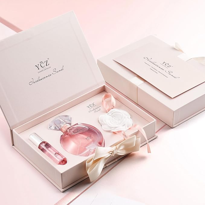 Ycz Golden Sands Women's Perfume Gift Set - 3-Piece Floral Oriental Fragrance with Grapefruit Rose Notes,50ml & 15ml Perfumes,Camellia Diffuser Stone,Elegant Gift Box,Long-Lasting Sillage Unique Gift