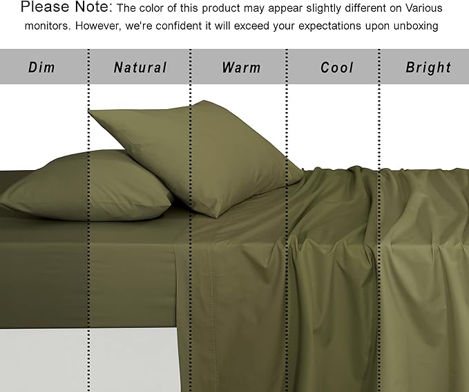 RUVANTI 100% Organic Cotton Sheets California King, Percale Weave, GOTS Certified, 4-Piece Set, Deep Pocket 13", Crisp & Breathable, Soft Durable Bedding, Sábanas Algodón Orgánico – Olive