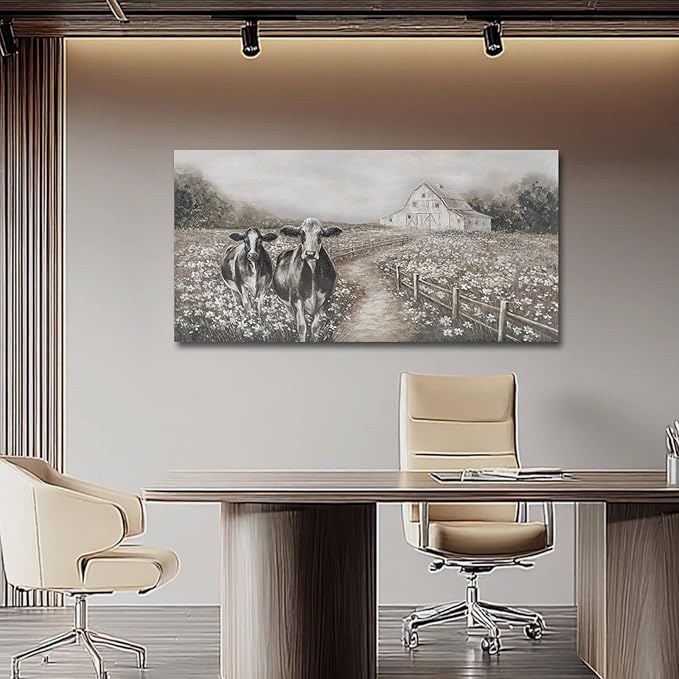 LEVERUP Canvas Wall Art Landscape Animal Pictures Artwork Black and White Modern Home Decor for Dining Room Bedroom Hotel 24×48 Inch Hallway Decorations