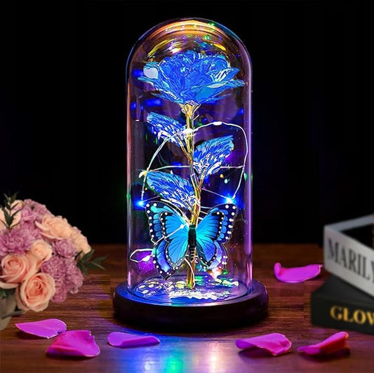 Womens Gifts for Christmas,Christmas Flowers Gifts for Women Mom Sister Grandma Wife Girlfriend, Rose Gifts for Mom,Xmas Gifts Her,Glass Flowers Light Up Rose for Women Blue
