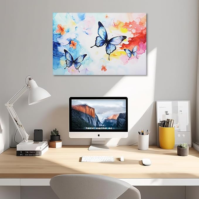 KPLUNDO Butterfly Wall Art Abstract Flower Picture Watercolour Painting Modern Artwork Home Decor Framed for Living Room Bathroom Bedroom Office Decoration Ready to Hang(Art-4,16.00x24.00 inch)