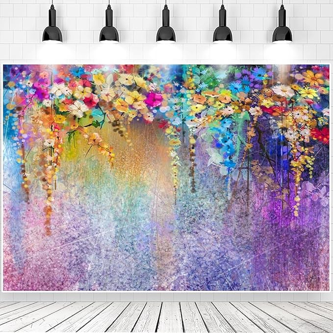 6x4ft Purple Abstract Flower Backdrop Watercolor Painting Photography Background for Wedding Bridal Shower Birthday Party Portrait Shooting Video Studio Props