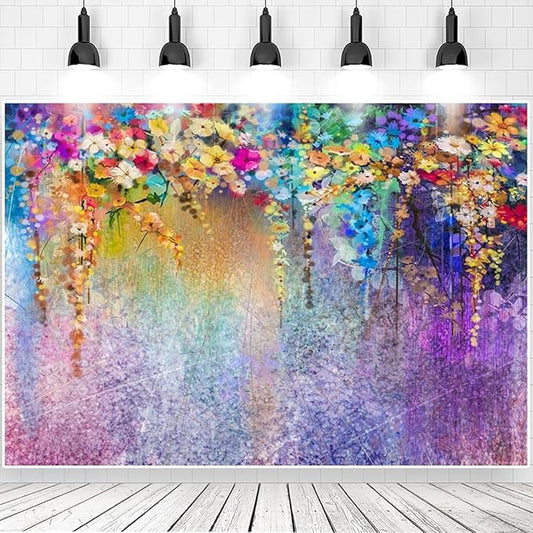 6x4ft Purple Abstract Flower Backdrop Watercolor Painting Photography Background for Wedding Bridal Shower Birthday Party Portrait Shooting Video Studio Props