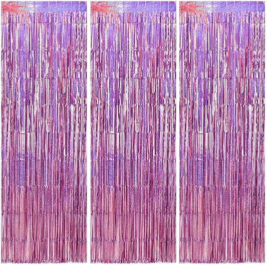 TONIFUL 3Pcs Laser Light Pink Door Streamers,Laser Pink Photo Booth Backdrop Metallic Streamers Pink Foil Fringe Curtains for Birthday,Christmas,New Year,Bachelorette,Grad Party(9.9ft x 6.6ft)