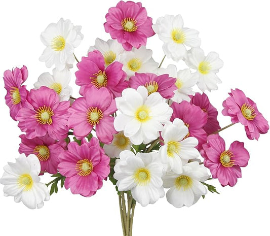 6 Pcs Artificial Flowers with Stems Faux Daisy Flowers Bouquet Rose Red Gardenia Silk Flowers for Home Decor Indoor Vase Outdoors Balcony Table Centerpiece Outside Floral Arrangements Wedding