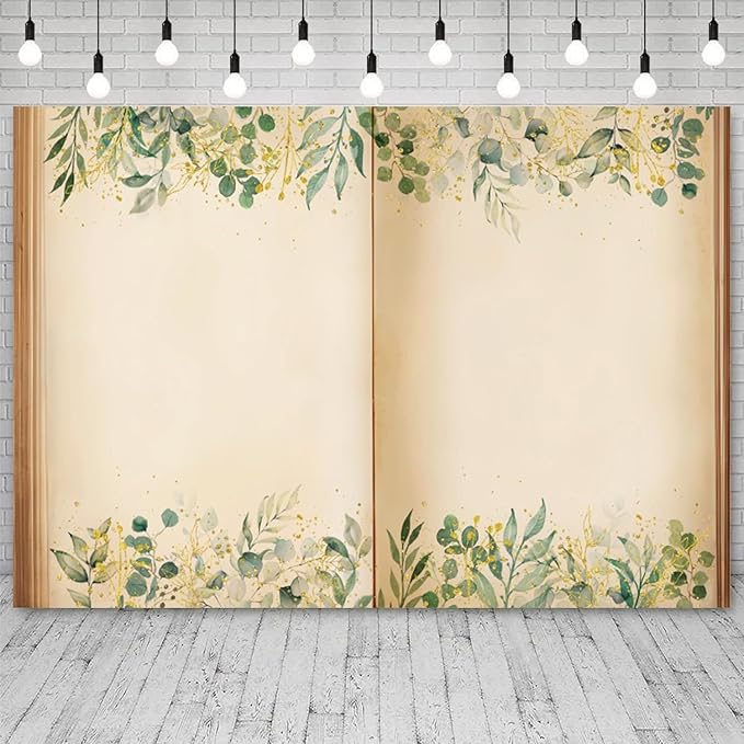 12x6ft Fairy Tale Books Backdrop Once Upon a Time Storybook Photography Background Green Leaves Foliage Old Open Magic Book Romantic Wedding Decorations Birthday Baby Shower Photo Booth Prop