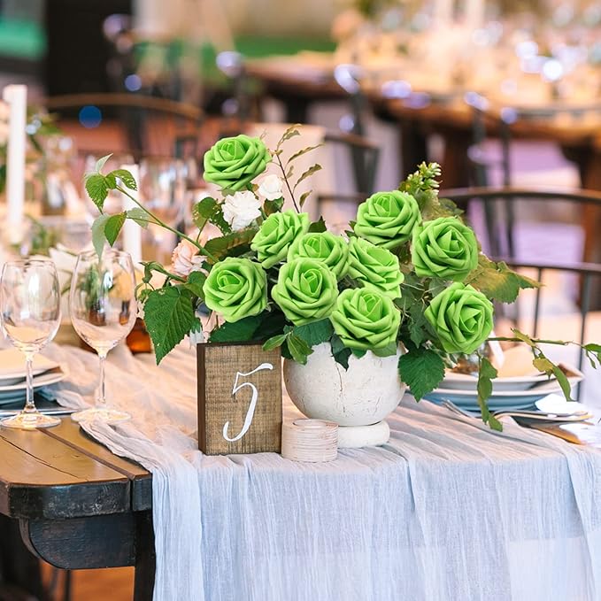 JOYLEX Artificial Flowers Realistic Roses, 25pcs Real Looking Fake Roses with Stem for DIY Wedding Bouquets Centerpieces Bridal Shower Party Home Romantic Decorations (Regular 3" - 25pcs, Green)