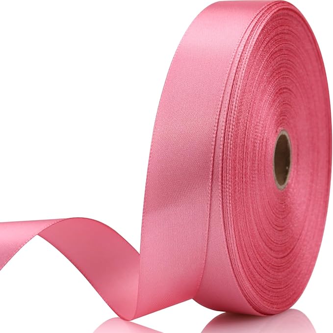 7/8 Inch 60 Yards Rose Gold Satin Craft Ribbon-Single Face Polyester Ribbon for Handmade Roses,Gift Wrapping,Timeless Flower,Bouquets,Wedding and Party Decoration